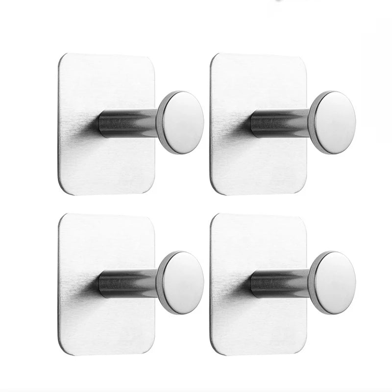 1/4pc Stainless Steel Wall Hooks Adhesive Door Key Clothes Coat Hanger Bathroom Robe Towel Hanging Holder Kitchen Organizer Hook