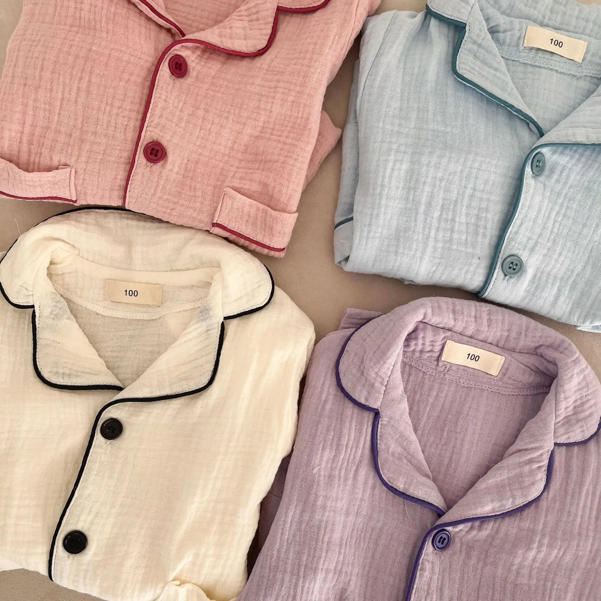 2026 New Children's Cotton Pajamas Set Soft Loose Boys Girls Clothing Turn-down Collar Button Shirt Trousers 2 Pcs Suit Pijamas