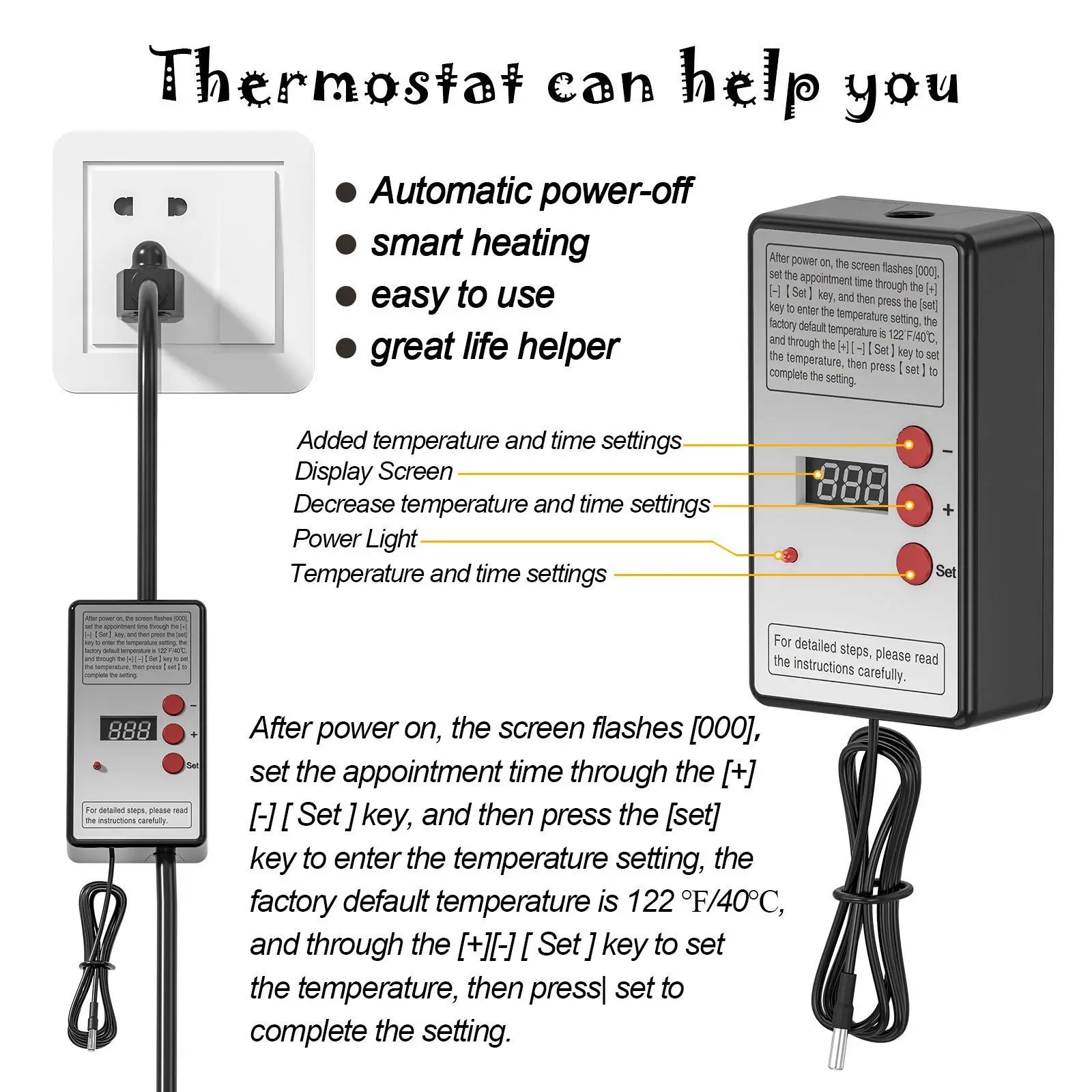 110V/220V 2000W Electric Heater Boiler Water Heating Elements Portable Immersion Thermostatic Heater for Bathroom Swimming Pool