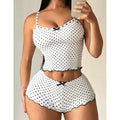 Women's Cute Dot Pajamas Set Summer Thin Sexy Tank Top And Shorts Sleepwear 2 Piece Set Female Casual Slim Elastic Home Wear