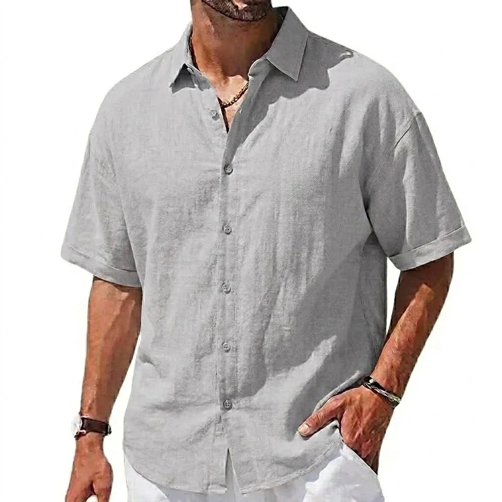 Summer Short Sleeve Shirts Men's Casual Linen T-shirts Men Cotton Lapel Shirts Male Beach Hawaiian Shirt Man Summer Gym Tshirts