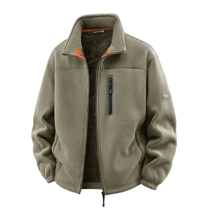 New Outerwear Men's Fleece Jacket Sweatshirts Male Thick Fleece and Windproof Sweatshirts Men Stand Up Collar Zipper Jacket Coat