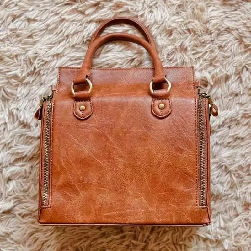 Retro Brown Simple Handbag Women Multi Layer Large Capacity Shoulder Bag Ladies Versatile Multi Function Commute Crossbody Bags