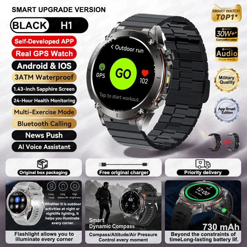 2026 New GPS Smart Watches 10 ATM Waterproof Built-in Dual-band GNSS Compass Military Sport Men SWIM Smartwatch For Android IOS