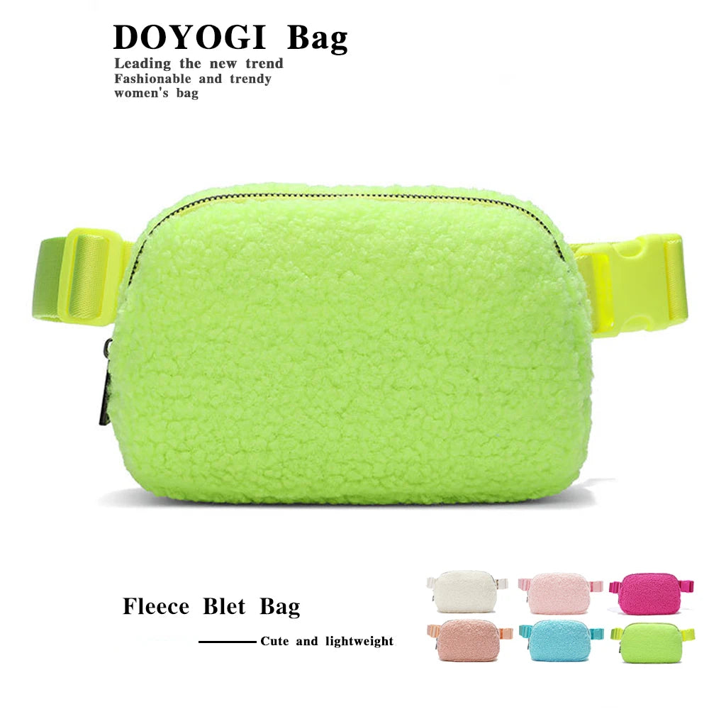 Winter Fleece Belt Bag for Everywhere Women Crossbody Bag White Fanny Pack Bag Small Waist Bag with Adjustable Strap (Ivory)