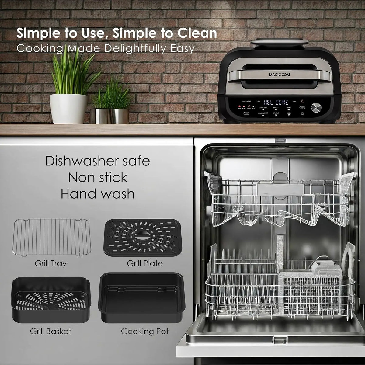 Indoor Grill Air Fryer Combo, 7-in-1 Electric Grill with Steak, Roast, Air Crisp, Bake, Dehydrate, Pizza and Reheat. Smart Therm