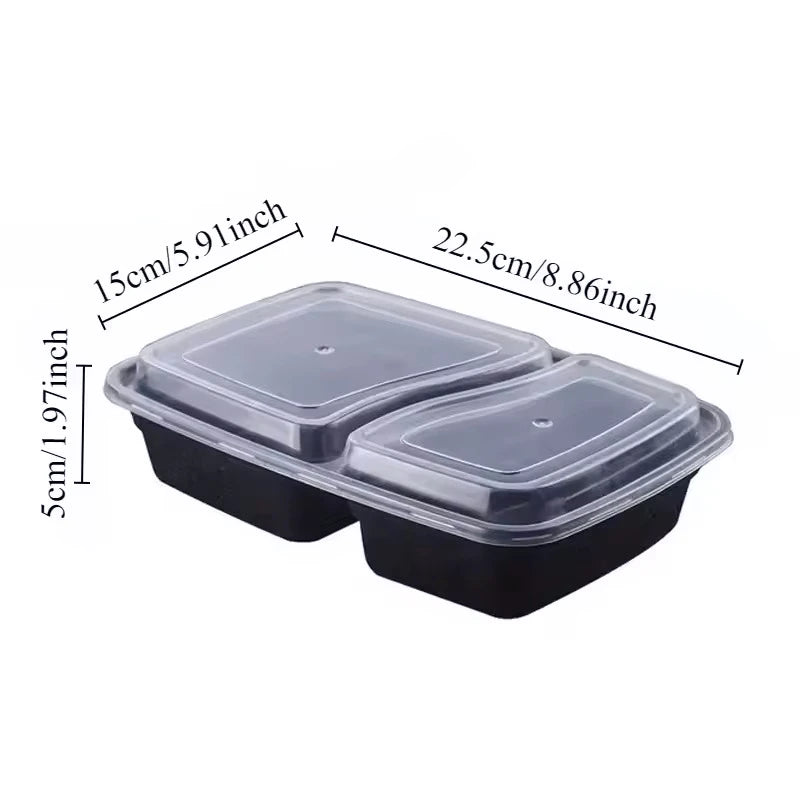 10PCS Disposable Food Boxes with Lids Two Compartments Disposable Portable Bento Boxes Storage Fruit Takeaway Food Container