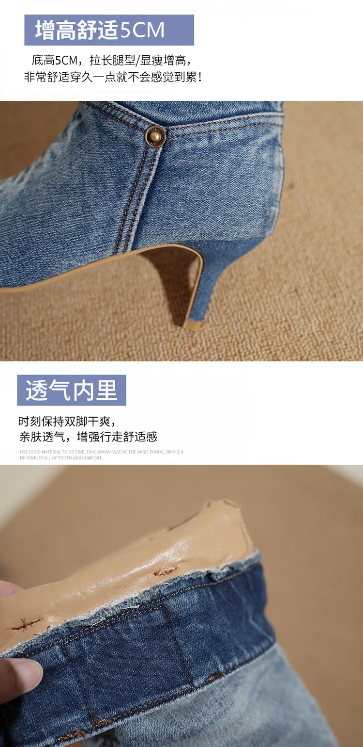 Denim Long Boots Women Knee Boots New 2025 Autumn Winter High Heels Retro Western Hot Girl Cowboy Boots Lady Modern Boot Botas