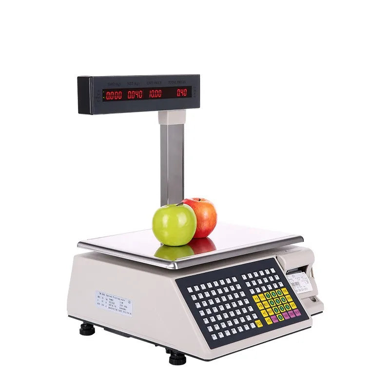 Supermarket Barcode Label Printing Scale Integrated POS Weighing Machine English Arabic Interface Fruit Vegetable Price