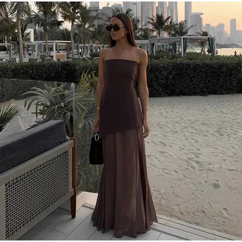 Elegant Halter Long Dress Women's Loose Sleeveless Off Shoulder Floor-length Dresses 2025 Spring Summer Lady Solid Stylish Robes
