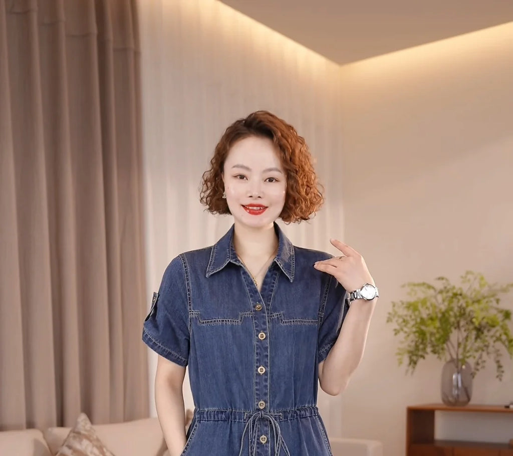Denim Dress For women Summer 2026 New Female Single Breasted Short sleeved Slim Temperament Casual Dresses With pockets