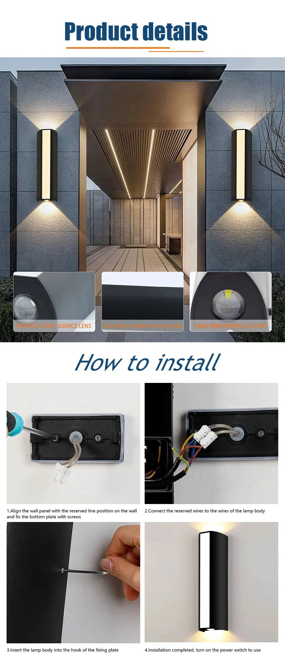 Outdoor LED Wall Light 6W IP66 Waterproof Lamp Warm White Cold White Exterior Wall Mounted Lighting for Home Decor