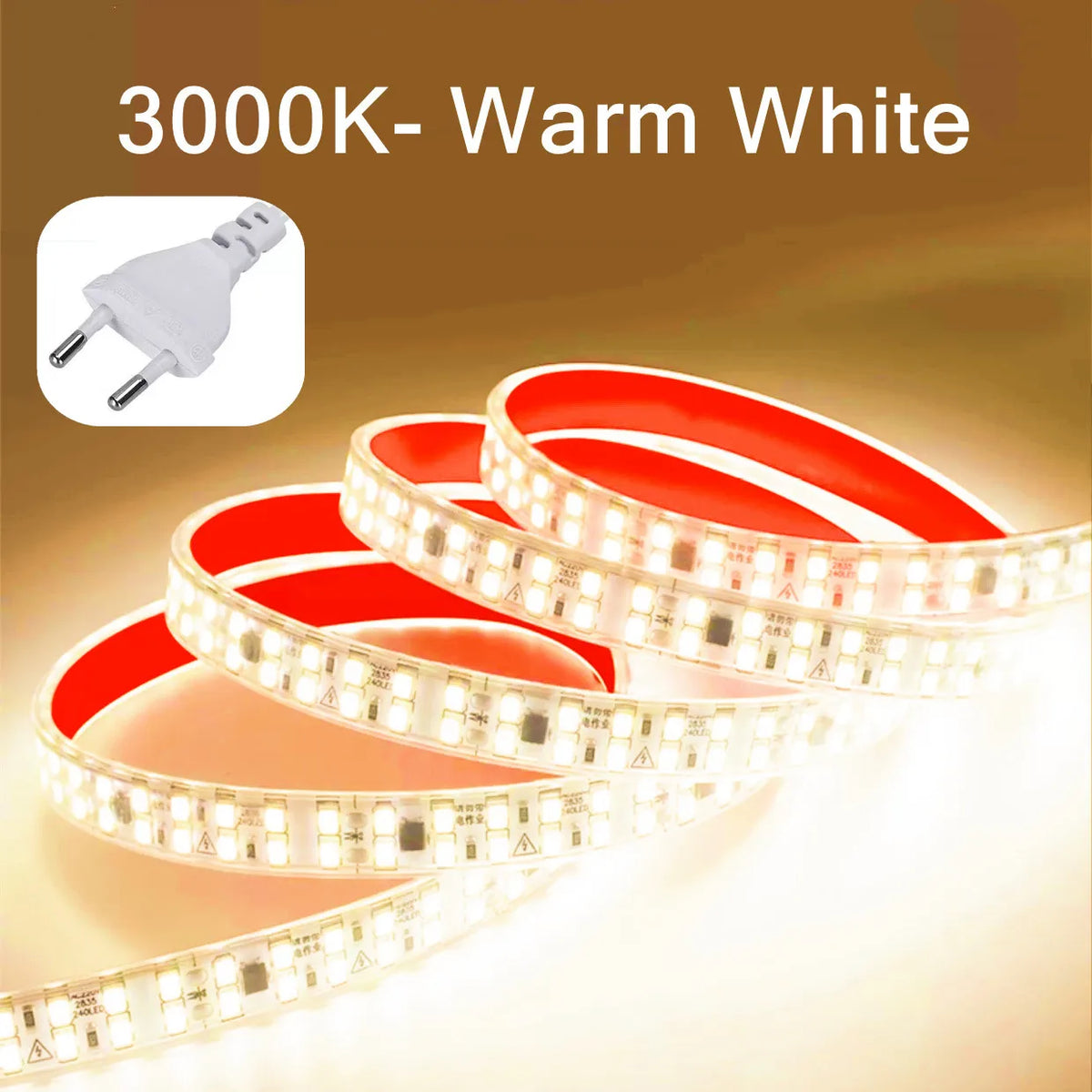 12MM Width SMD 2835 LED Strip 240LEDs/M AC220V Flexible Cuttable Soft Lamp IP68 Waterproof Warm/Neutral/White Light With EU Plug
