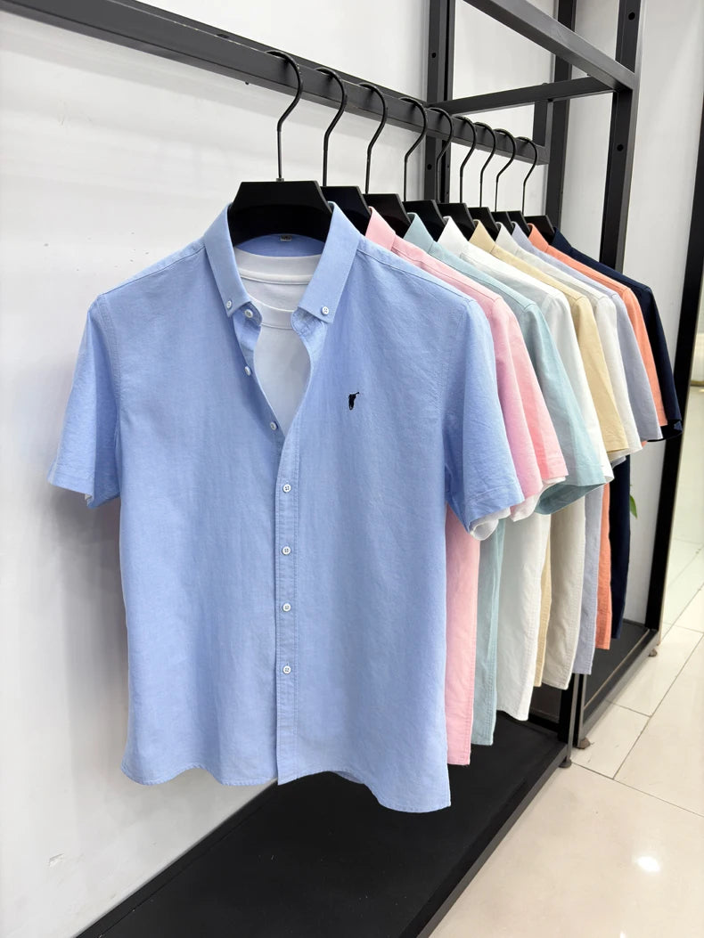 100% cotton short sleeve shirt summer classic solid color luxury brand Paul embroidery fashion business golf casual men's wear