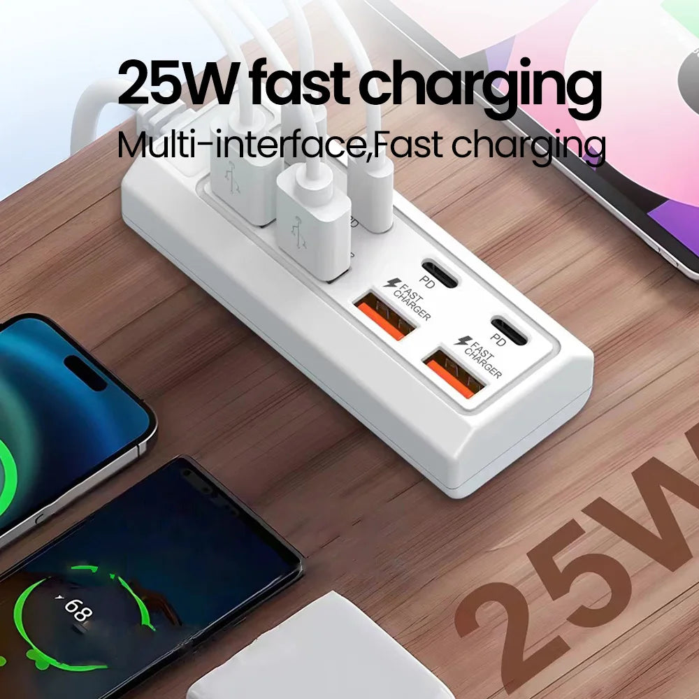 8-Port USB Charger Socket 25W Fast Charging Power Outlet Adapter Docking Stations USB Splitter Converter USB Electrical Socket