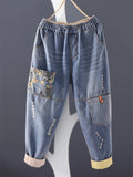 Women's Casual Boyfriend Baggy Jeans Fashion Vintage Style Patchwork Streetwear Female Denim Pants Loose Versatile Harem Trouser