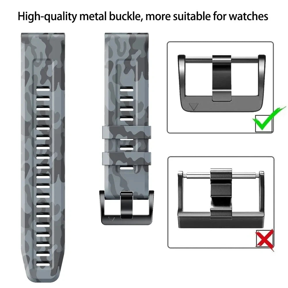 Sports Silicone Camouflage Strap For Garmin Fenix 7 7X Pro Solar Band Epix Pro (Gen 2) 47/51mm 6X Pro Bracelet 22/26mm Watchband