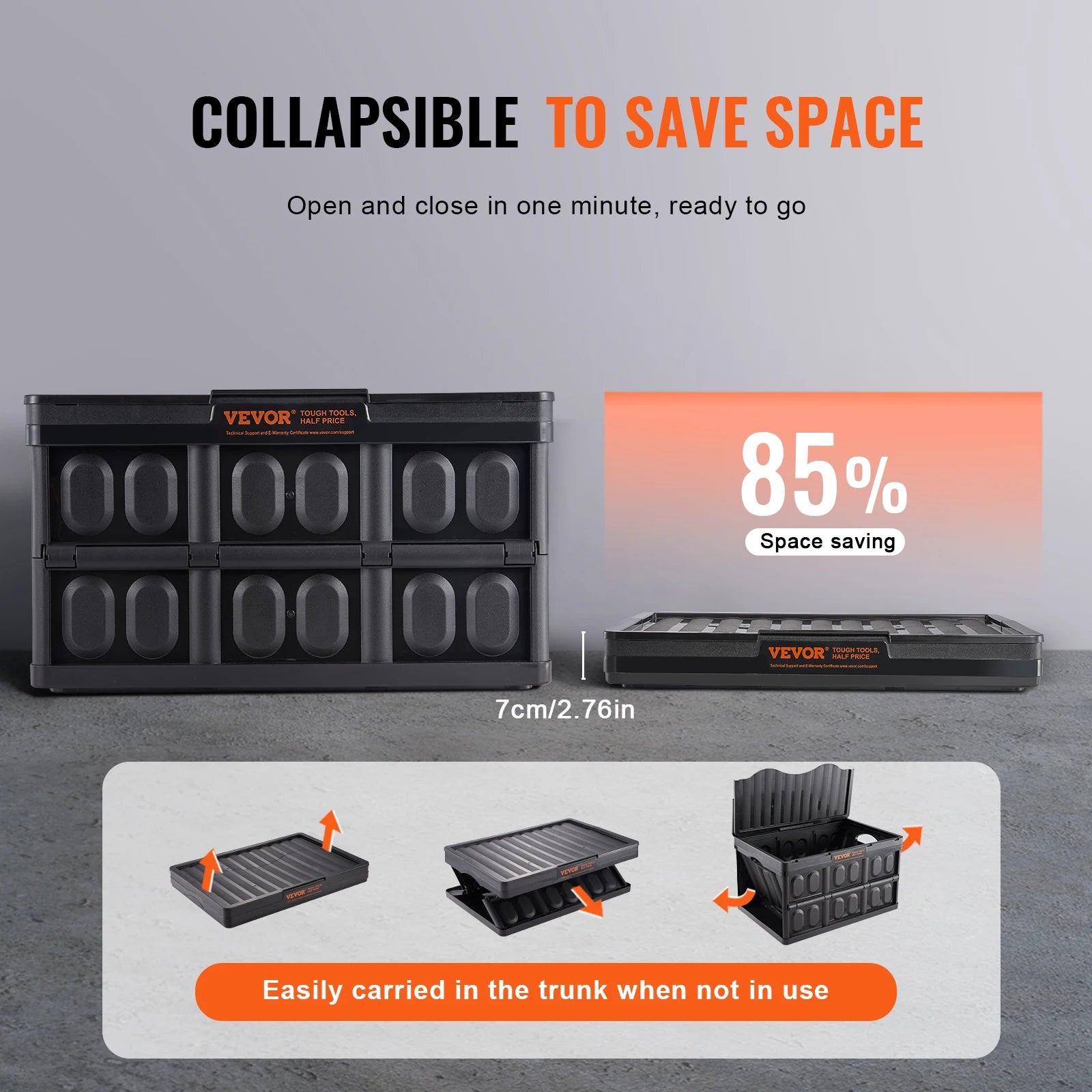 SucceBuy Set of 3 45L/65L Collapsible Storage Bins Folding Stackable Utility Garage Crates with Lids for Clothes Snack Grocery