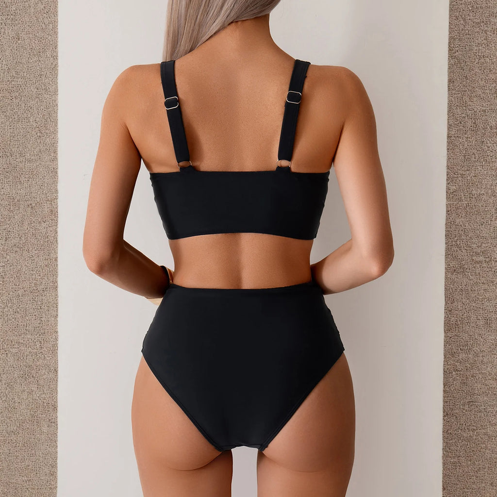 Women Sexy Bikini Summer Twist Front Ruched High Waisted Two Piece Beach Slimming Vacation Swimwear Bathing Suit
