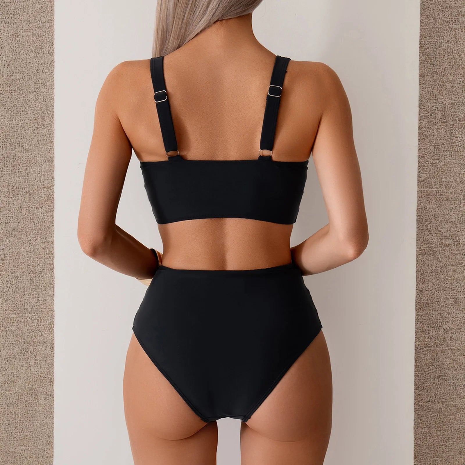 Women Sexy Bikini Summer Twist Front Ruched High Waisted Two Piece Beach Slimming Vacation Swimwear Bathing Suit