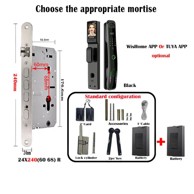 WISHome APP or Tuya App 3D Face Recognition smart Door Lock Unlock Digital Smart Lock Fingerprint Key Card Nfc Phone Unlock Lock