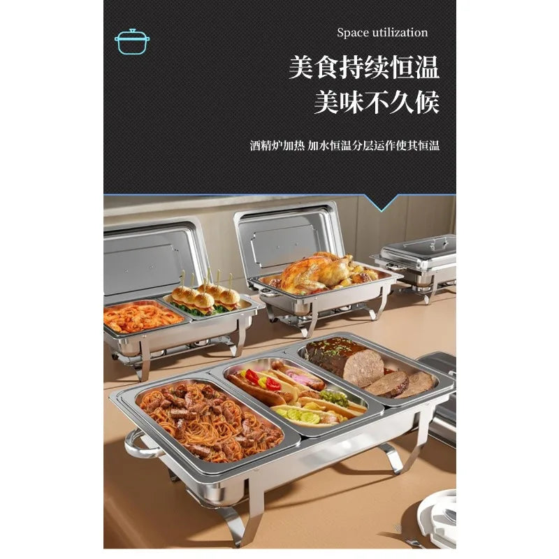 Thickened Stainless Steel Buffet Stove with Folding Foot Insulated Food Heating Container for Restaurant