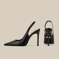 2026 New Slim Heel Flat Buckle Toe Back Empty Sandals with Pointed Soft Leather Toe Strap for Women's Commuting Single Shoes