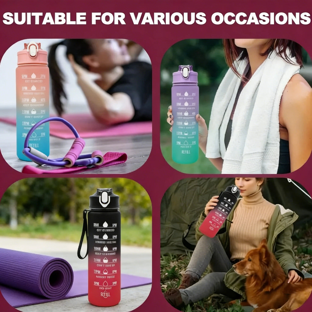 Sports Water Bottle with Time-Tracking Straw Leak Proof Locking Flip Cover for Easy Carry Ideal for Outdoor Adventures