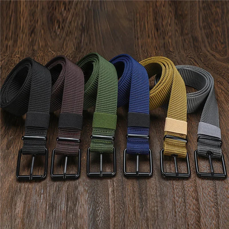 New Men Belt Porous Canvas Pin Buckle Leather Belt Outdoor Sports Belt Women's Trendy Eyelet Belt With Jeans Belt For Men Women