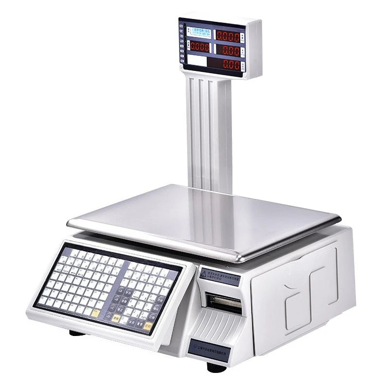 Supermarket Barcode Label Printing Scale Integrated POS Weighing Machine English Arabic Interface Fruit Vegetable Price