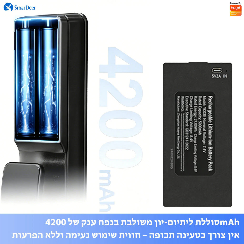 SmarDeer 6590 Israeli Standard Mortise Smart Lock, Tuya WiFi 3D Face Palm Vein Lock, IP66 Waterproof Hebrew Support
