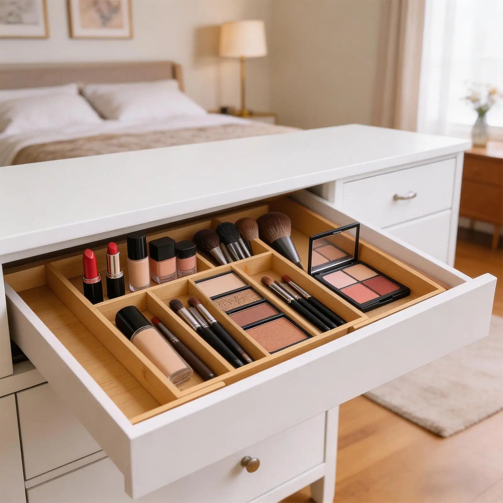 Adjustable Cutlery Tray Drawer Organizer Wooden Divider Organizer Drawer Storage Rack Cutlery Rack For Home Kitchen Restaurant