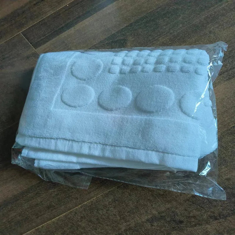 Hotel Home Floor Towel, White Foot Pattern Carpet,Spa Shower Room Mats,100%Cotton,High Quality,50x80cm, Anti-slip Bathtub Towels
