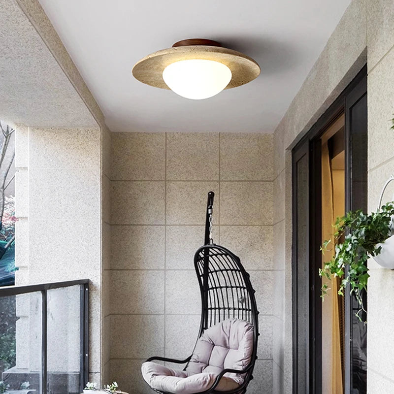 Japan Wabi Sabi Cream Natural Stone Porch Balcony Lighting Modern New Style Fresh Disc Shape Home Room Decoration Ceiling Lamp