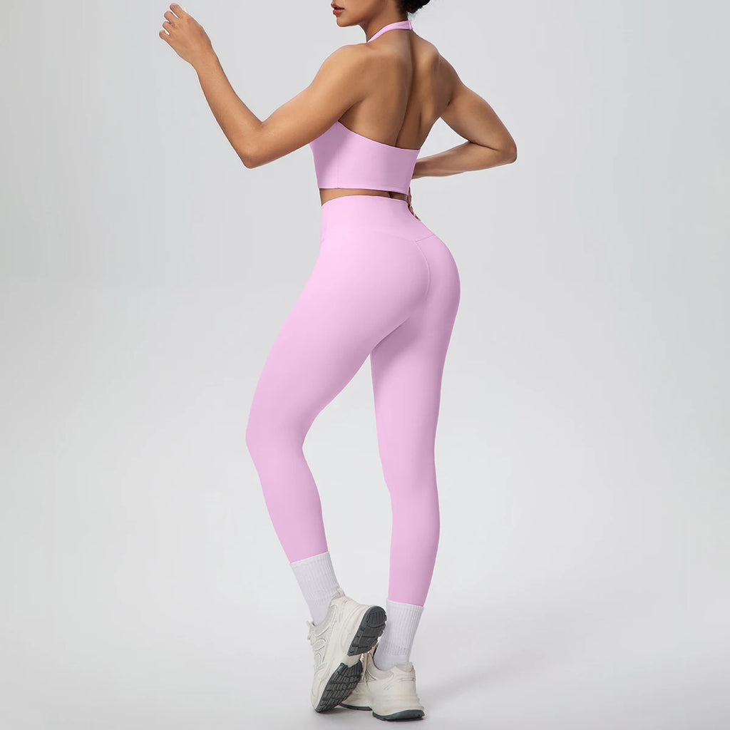 2PCS/set Yoga Set for Woman's Sexy Backless Halter Bra Sports Top Quick Drying Legging Summer Gym Fitness Pants Yoga Set