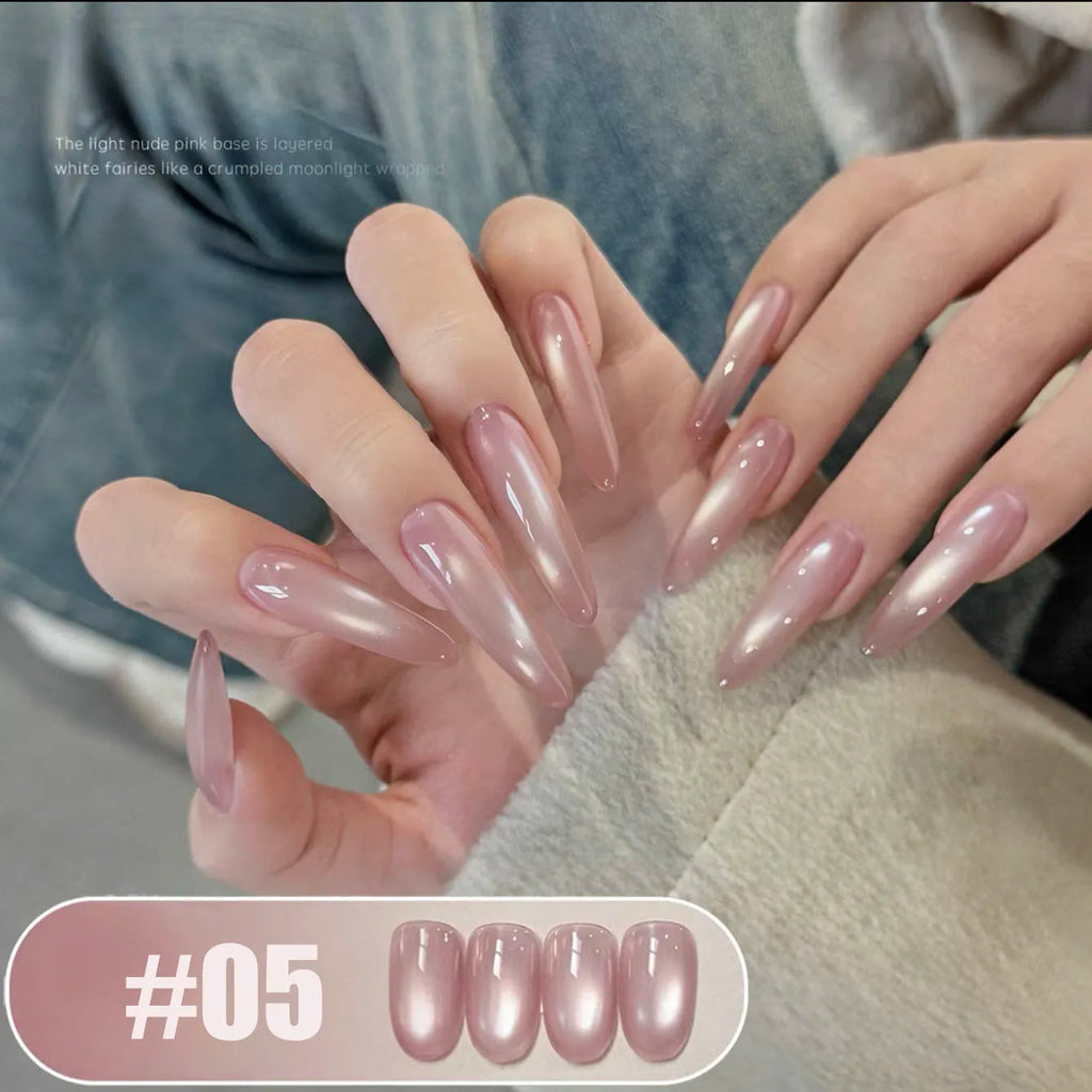 MIANEL 2026 10ML Lover Cat Eye Nail Gel Nude Pink with Sparkling Golden Light Glass Bead for Flattering Cat Eye Manicure