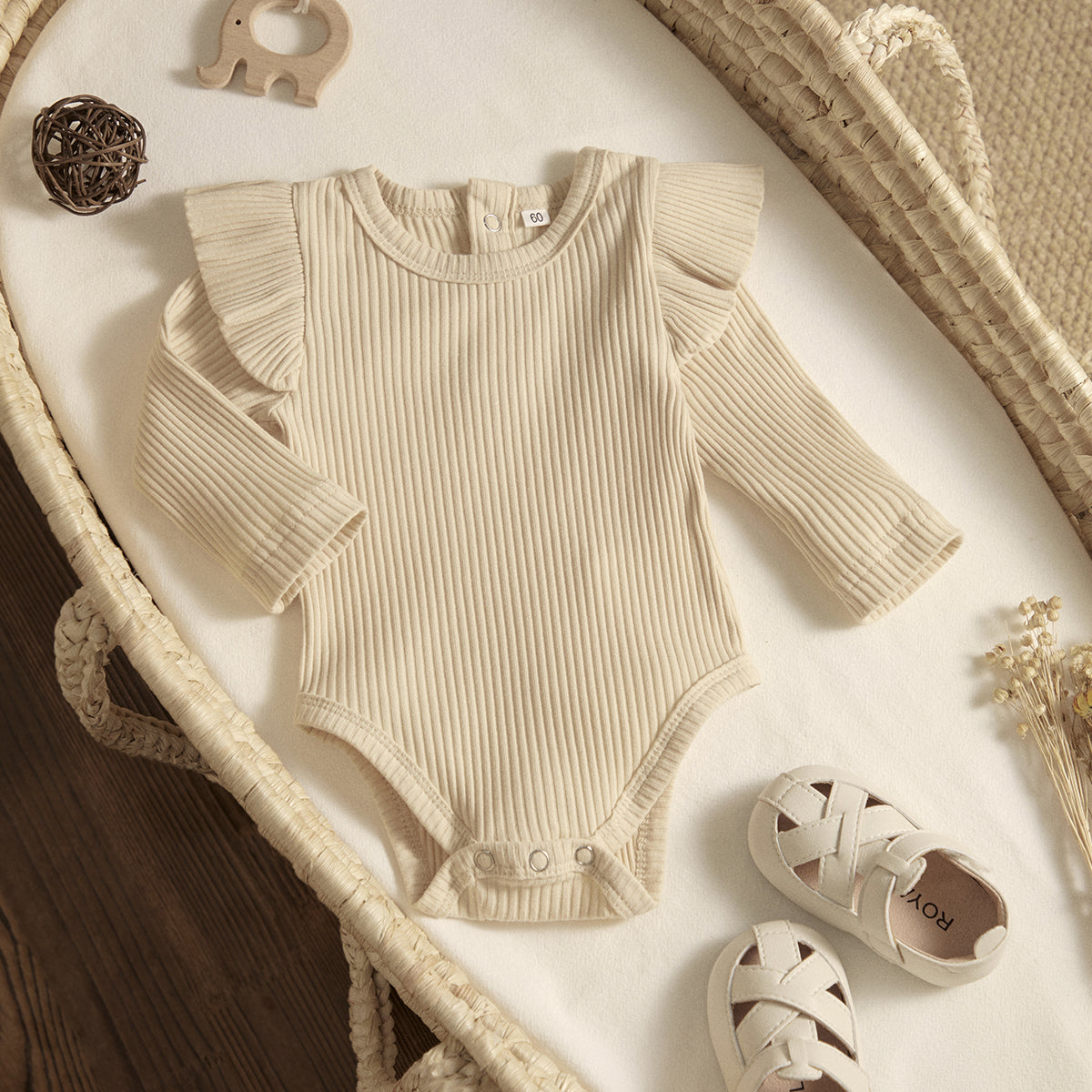 ma&baby 0-24M Spring Fall Newborn Baby Girls Romper Infant Knit Ruffle Jumpsuit Soft Long Sleeve Solid Color  Clothing