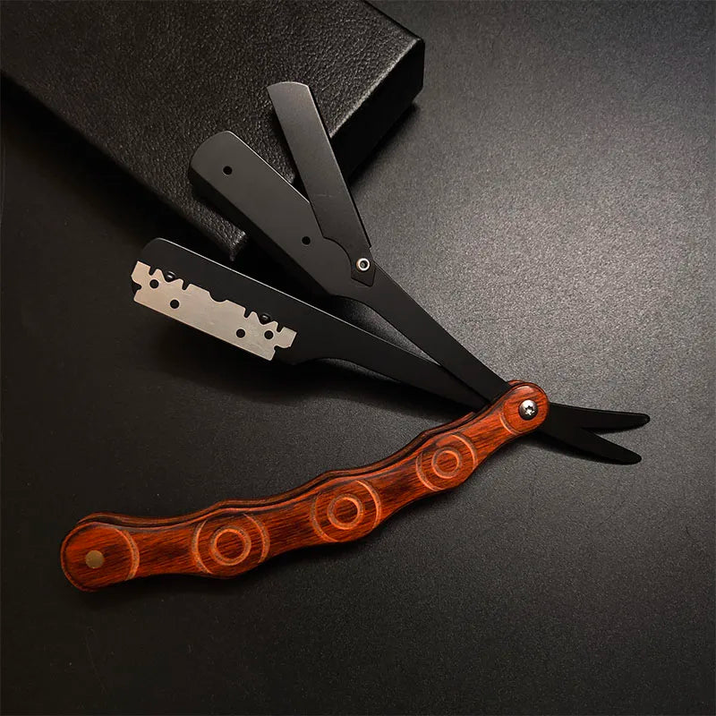 wooden trimmer manual shaver professional straight edge stainless steel sharp barber razor folding shaving blade shave beard cut