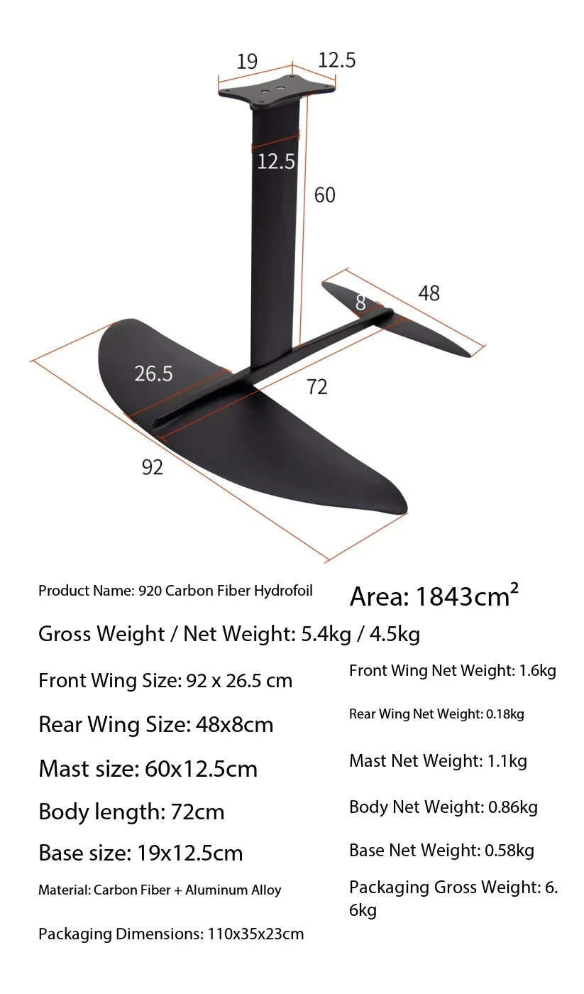 Carbon Hydrofoil Board Wing Surf Gear,Unpowered Thruster,Inflatable Foil Board for Wing SUP, Kite Surfing,Kite Foil Water Sports