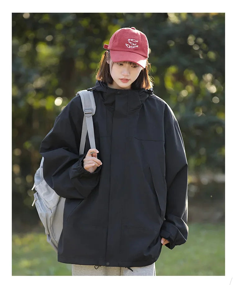Women Outdoor Waterproof Cycling Jackets Autumn Winter Multi-Pocket Workwear Climbing Clothes Lightweight Loose Windbreaker Coat