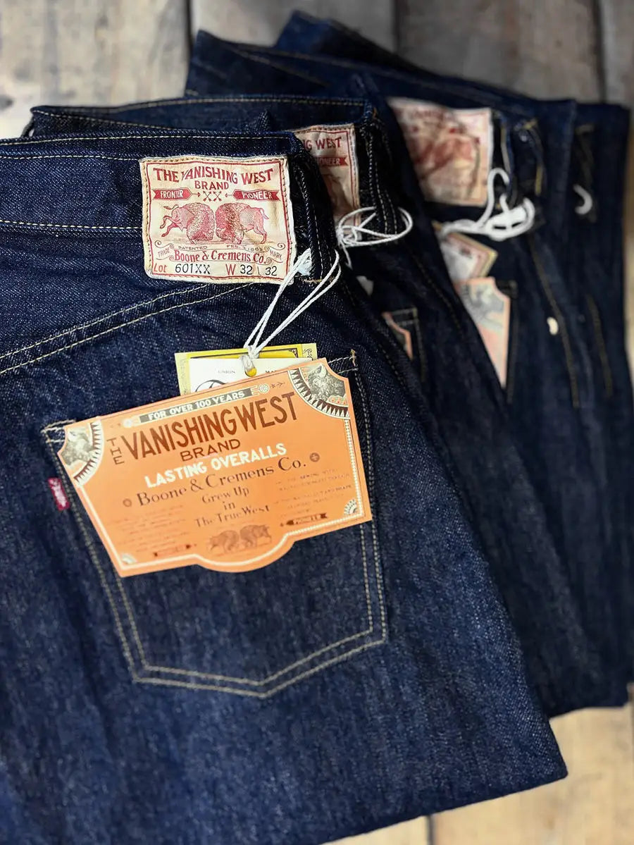 FREEWHEELERS 601XX 1951, five bags of 14oz indigo vintage jeans