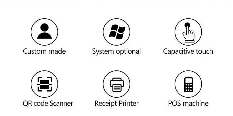 Desktop vertical 15.6 21.5 touchscreen POS end point self checkout kiosk with printer QR code scanner