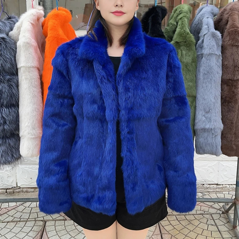 Natural Rabbit Fur Coat Women Winter Jacket Real Leather And Fur Bolero Women's Clothing Female Outerwears With 2025 Black Cold