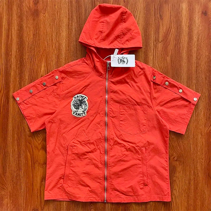 ST VANITY Embroidered Casual Sports Trench Coat with Hooded Short Sleeves