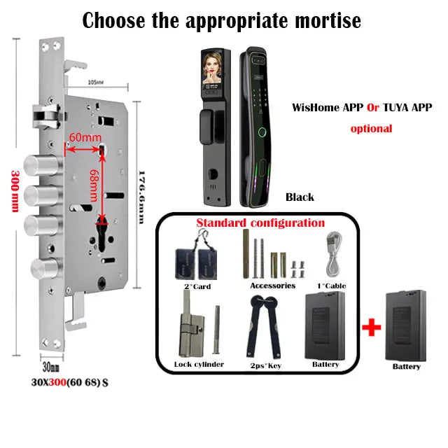 WISHome APP or Tuya App 3D Face Recognition smart Door Lock Unlock Digital Smart Lock Fingerprint Key Card Nfc Phone Unlock Lock