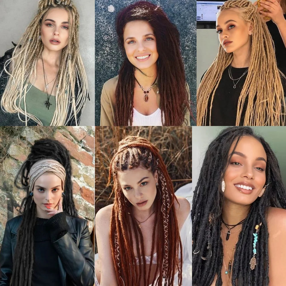 24/30 Inch Synthetic Dreadlock Extensions 10 Strands Hippie Dreads Ombre Color DreadLoc Reggae Style Crochet Braids Hair
