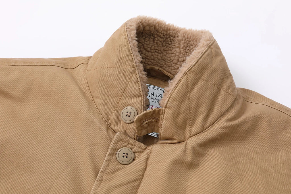 1940s N1 USN Thick Winter Mens Sherpa Fleece Deck Jacket Khaki Jungle Cloth Warm Heavyweight Vintage Parka Cotton Coat For Men