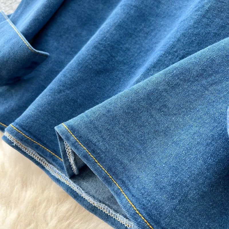 Vintage Denim 2 Piece Sets Women Outfit Spring Clothes Women 2026 Long Sleeve Shirt Top Straight Jeans Pant Set Cowboy Woman Set