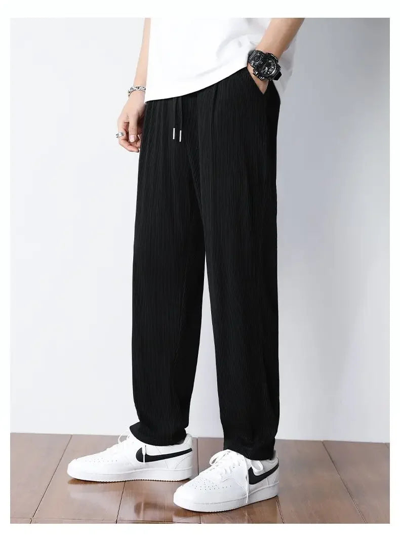 Summer White Casual Pants Men's Ice Silk Pants Men's Drape Floor Mop Pants  Korean Straight Loose Wide Leg Long Pants