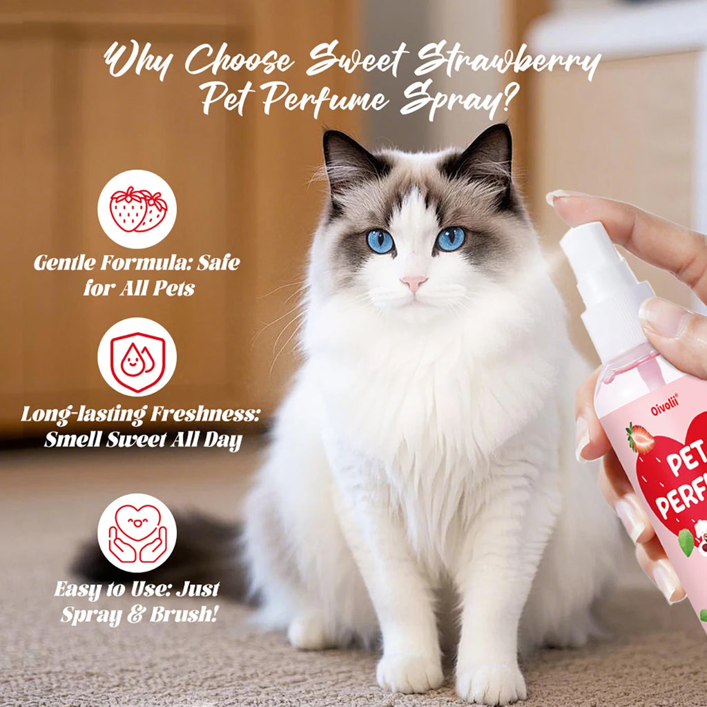 100ml Strawberry Scent Pet Perfume Spray Long-Lasting Deodorant Natural Formula for Dogs Cats All Breeds Air Freshener
